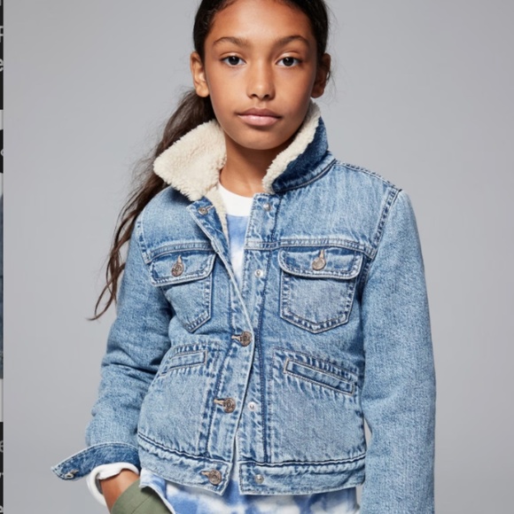 Gap Kids Sherpa Lined Icon Denim Jacket 14-16 Trucker Jacket Heavy Classic Warm - Picture 1 of 12
